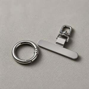 Silver Smartphone 360° Rotate Lanyard Tether Tab Patch & Spring O-Ring Hook Set